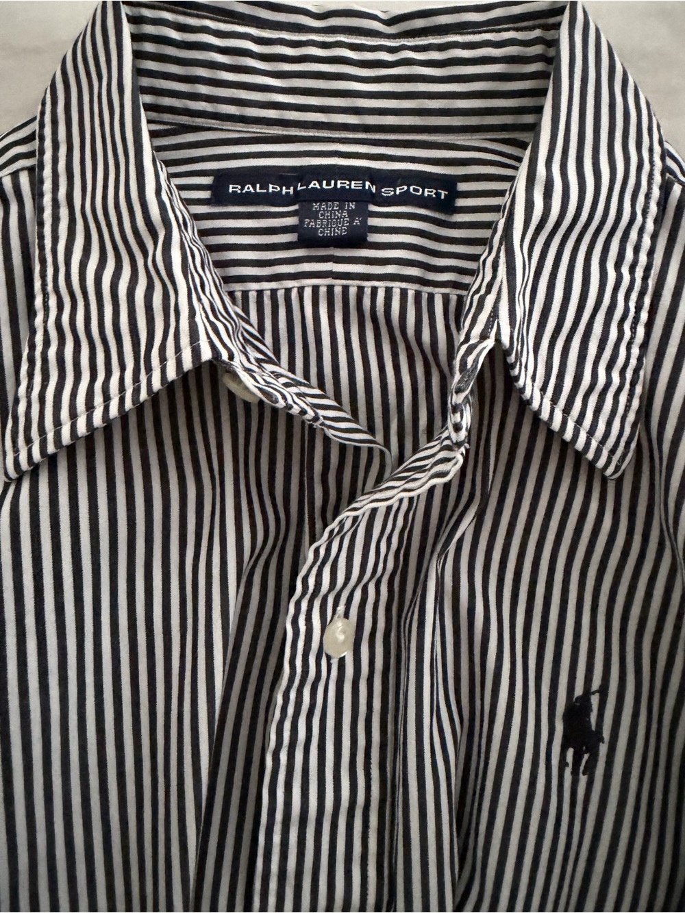 Ralph Lauren Black & White Striped Cotton Button-Down Shirt